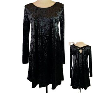 Emetla Black Crushed Velvet Swing Babydoll Dress Back Cutout Size S